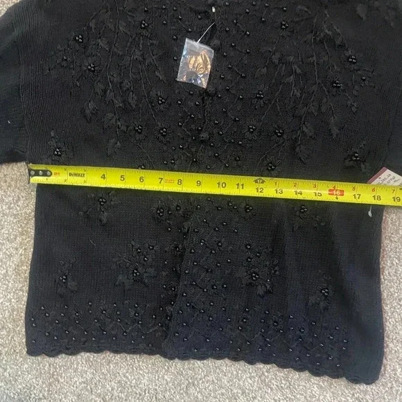 NWT Vintage 90s Black Dark Academia Floral Embroidered Knit Cardigan - Picture 10 of 14